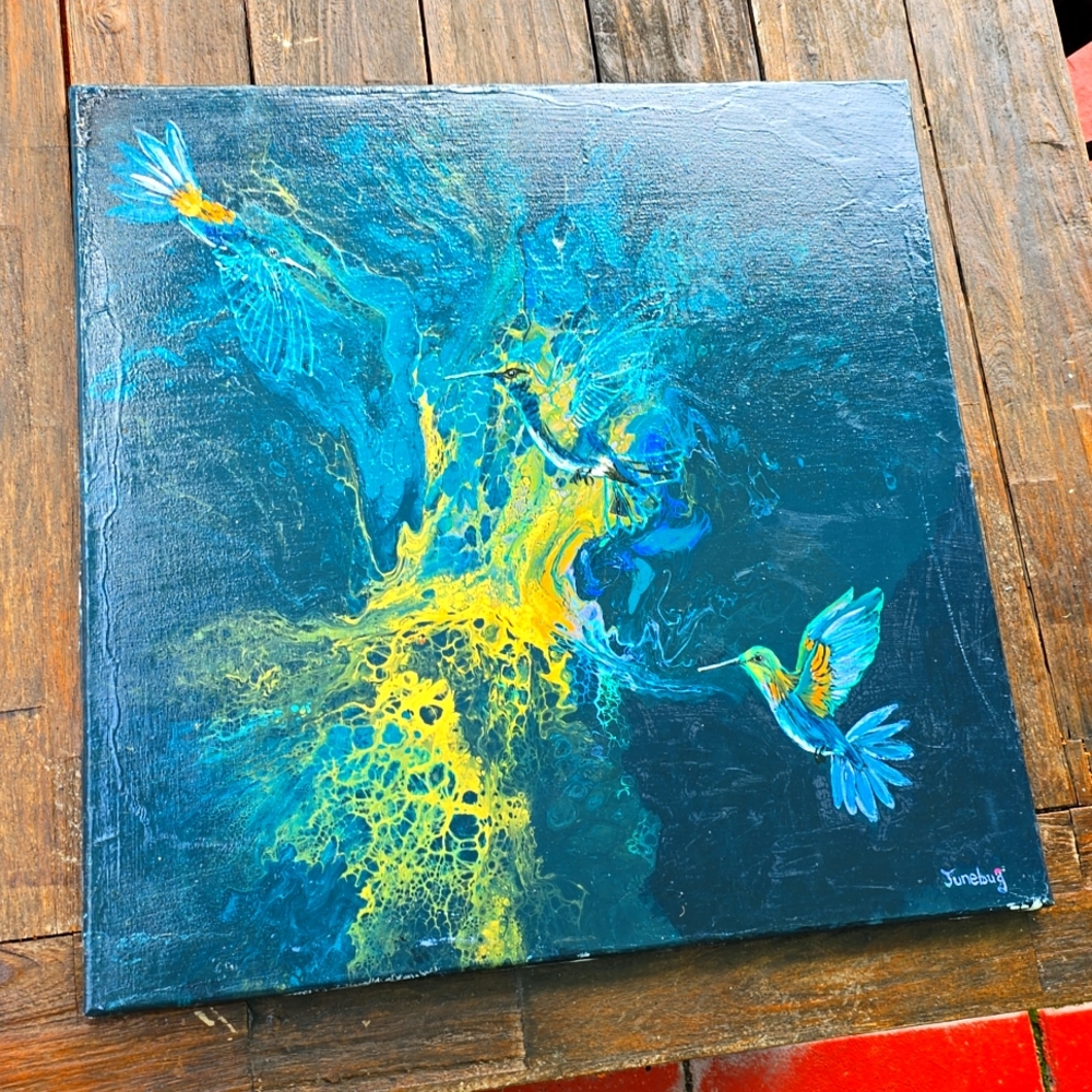 Acrylic painting " Abstract Hummingbirds"